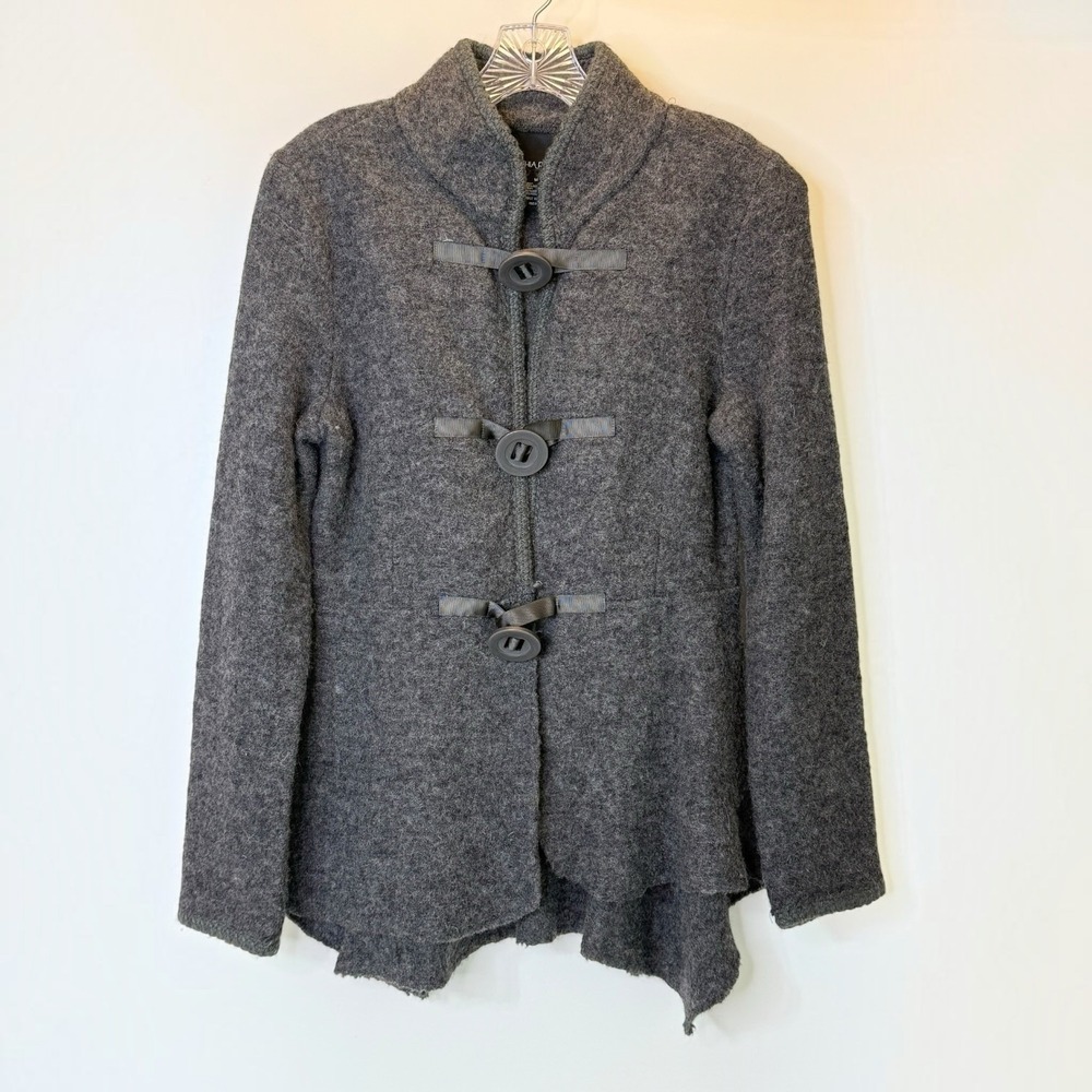 Cynthia Rowley Cardigan Charcoal Gray Wool Swing Bottom Hem Sweater Womens M
